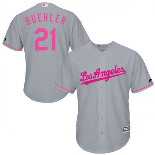 Men's Majestic Los Angeles Dodgers #21 Walker Buehler Gray Cool Base Mother's Day MLB Jersey