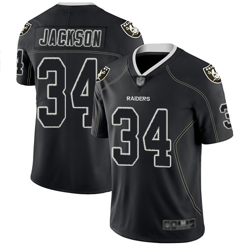 Las Vegas Raiders #34 Bo Jackson Lights Out Black Men's Stitched NFL Limited Rush Jersey