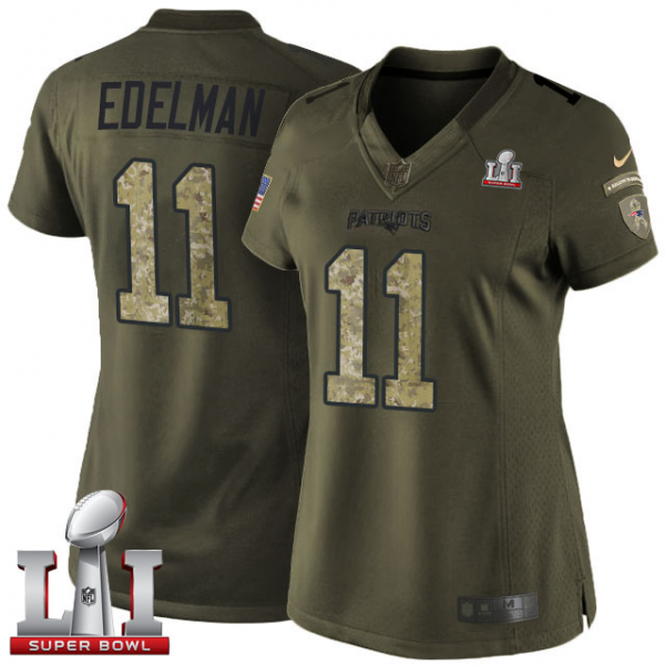 Nike New England Patriots #11 Julian Edelman Green Super Bowl LI 51 Women's Stitched NFL Limited Salute to Service Jersey