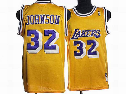 Mitchell and Ness Men's Los Angeles Lakers #32 Orlando Magic Johnson Stitched Yellow Throwback NBA Jersey