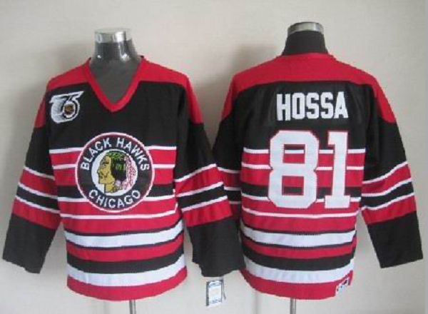 Men's Chicago Blackhawks #81 Marian Hossa Black Throwback NHL Jersey