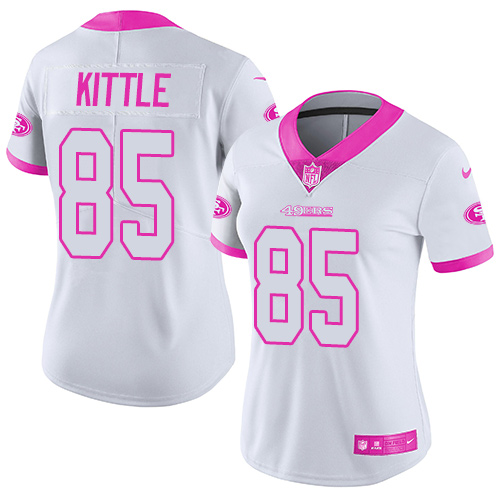 Women's Nike San Francisco 49ers #85 George Kittle Limited Rush Fashion White Pink NFL Jersey