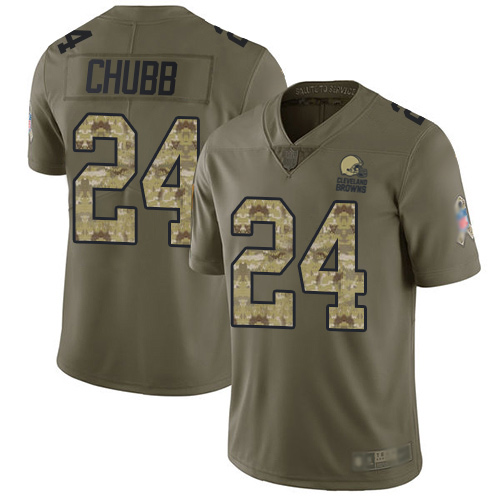 Cleveland Browns #24 Nick Chubb Olive/Camo Men's Stitched NFL Limited 2017 Salute To Service Jersey