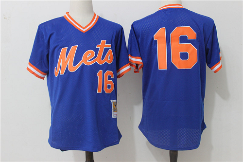 Mitchell and Ness New York Mets #16 Dwight Gooden Blue MLB Jersey