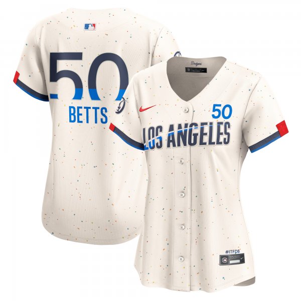 Women's Los Angeles Dodgers #50 Mookie Betts Nike Cream 2024 City Connect Cool Base Jersey