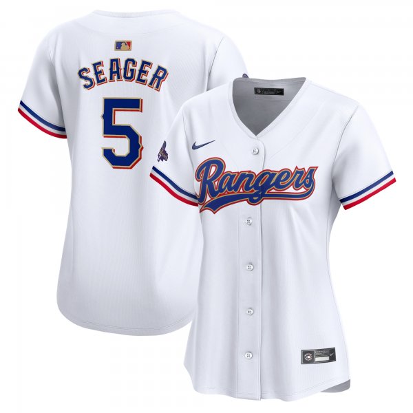 Women's Texas Rangers #5 Corey Seager Nike White 2024 Gold Collection Limited Player Jersey