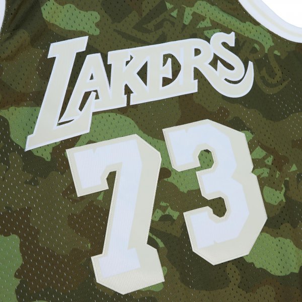 Men's Los Angeles Lakers Dennis Rodman Mitchell & Ness Camo Hardwood Classics 1998/99 Ghost Green Swingman Jersey