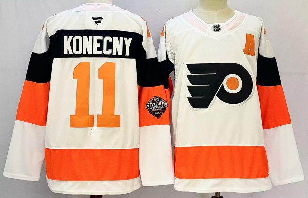 Men's #11 Travis Konecny Philadelphia Flyers Orange And White City Edition Jersey