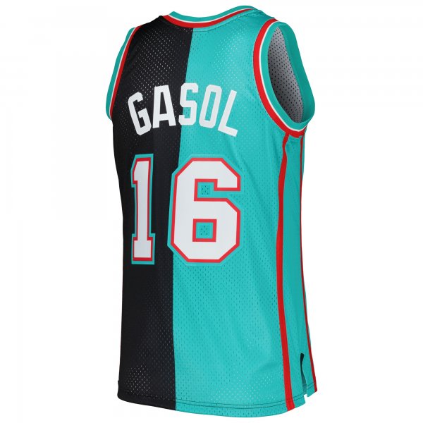 Men's Memphis Grizzlies Pau Gasol Mitchell & Ness Black/Turquoise Hardwood Classics 2001/02 Split Swingman Jersey