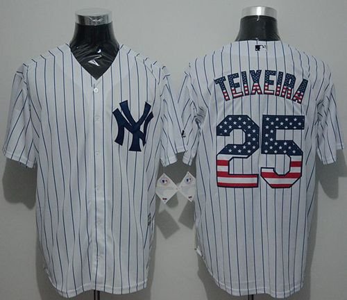 New York Yankees #25 Mark Teixeira White Strip USA Flag Fashion Stitched MLB Jersey