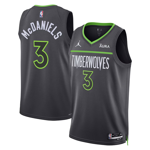 Unisex Jordan Brand #3 Jaden McDaniels Black Minnesota Timberwolves Swingman Badge NBA Jersey - Statement Edition