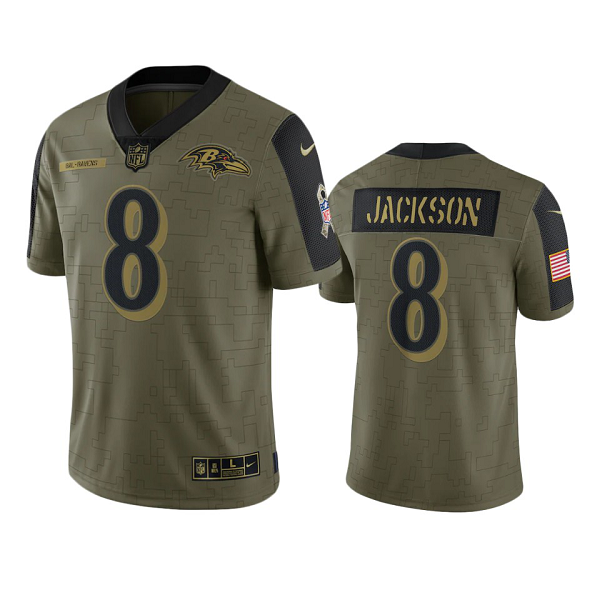 Baltimore Ravens Lamar Jackson Olive 2021 Salute To Service Limited Men's NFL Jersey