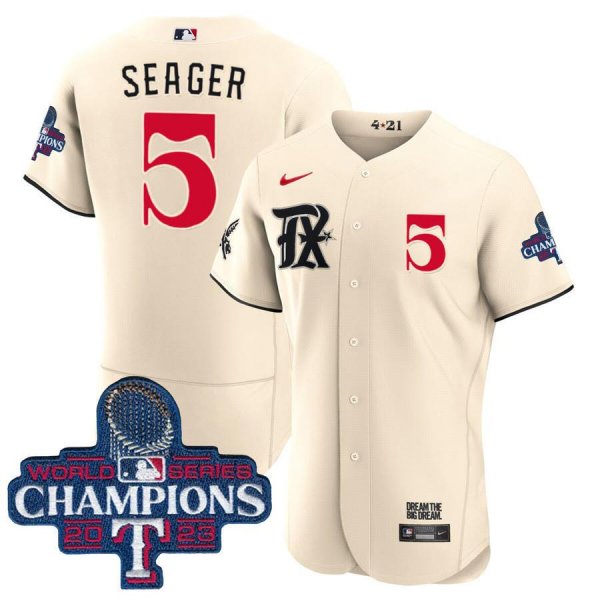 Men's Texas Rangers #5 Corey Seager Nike Cream City Connect 2023 World Series Champions Jersey