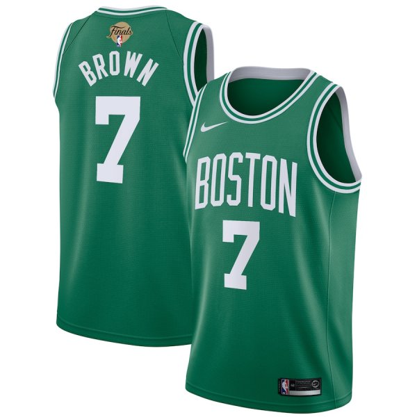 Men's Boston Celtics #7 Jaylen Brown Nike Icon Edition NBA Finals Patch 2024 Swingman Green Jersey