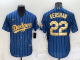 Men's Nike Los Angeles Dodgers #22 Clayton Kershaw Blue Gold Throwback Cool Base MLB Jersey