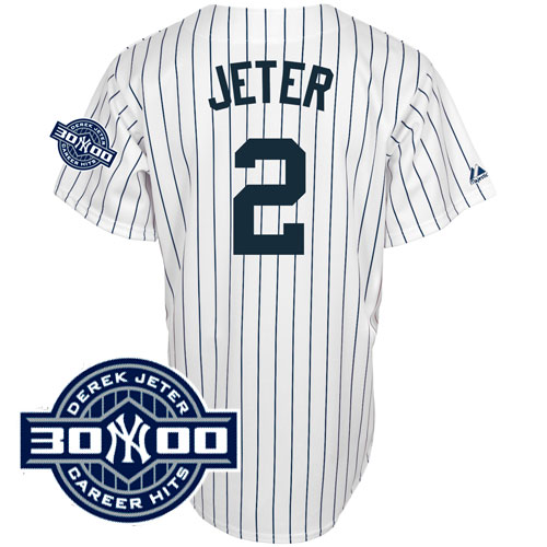 New York Yankees #2 Derek Jeter White W/3000 Hits Patch Stitched MLB Jersey