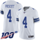 Dallas Cowboys #4 Dak Prescott White Youth Stitched NFL 100th Season Vapor Limited Jersey