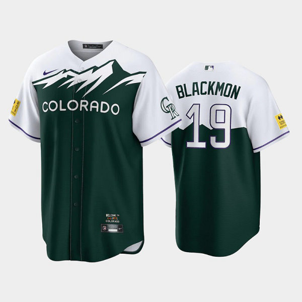 Men's Colorado Rockies #19 Charlie Blackmon 2022 City Connect Green Replica MLB Jersey