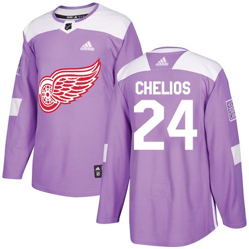 Adidas Detroit Red Wings #24 Chris Chelios Purple Fights Cancer Stitched NHL Jersey