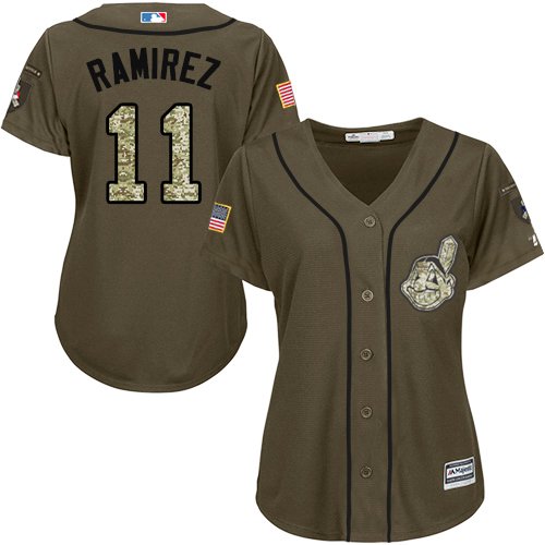 Cleveland Indians #11 Jose Ramirez Green Salute to Service Women's Stitched MLB Jersey