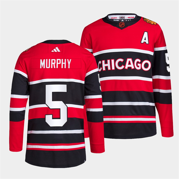 Men's Chicago Blackhawks #5 Connor Murphy Red Black 2022 Reverse Retro NHL Jersey