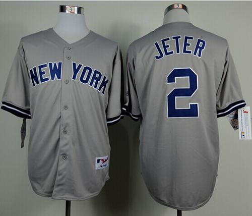 New York Yankees #2 Derek Jeter Grey Name On Back Stitched MLB Jersey