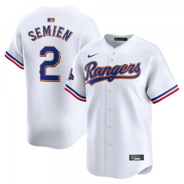 Men's Texas Rangers #2 Marcus Semien Nike White 2024 Gold Collection Limited Player Jersey