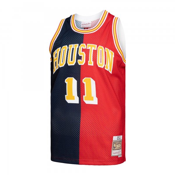 Men's Houston Rockets Yao Ming Mitchell & Ness Navy/Red Hardwood Classics 2004/05 Split Swingman Jersey