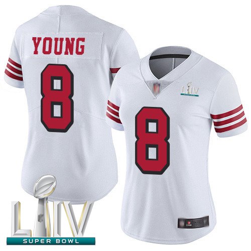 San Francisco 49ers #8 Steve Young White Rush Super Bowl LIV Bound Women's Stitched NFL Vapor Untouchable Limited Jersey