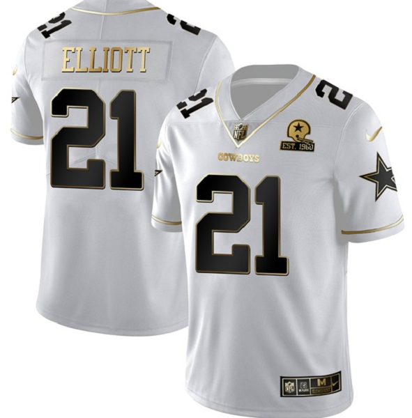 Men's Ezekiel Elliott #21 Dallas Cowboys White Golden 1960 Patch Vapor Limited Stitched NFL Jersey