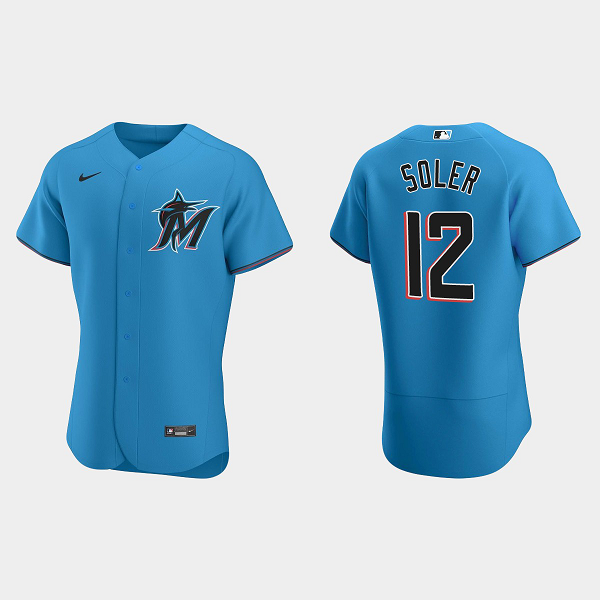 Men's Miami Marlins #12 Jorge Soler Blue Alternate Flex Base MLB Jersey