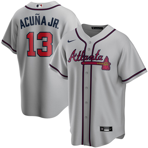 Men's Nike Atlanta Braves #13 Ronald Acuna Jr. Nike Gray Road 2020 MLB Jersey