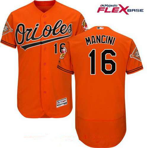 Men's Baltimore Orioles #16 Trey Mancini Orange 25th Patch Flex Base MLB Jersey