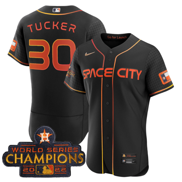 Men's Houston Astros #30 Kyle Tucker 2023 Space City Champions Flex Base Black Jersey