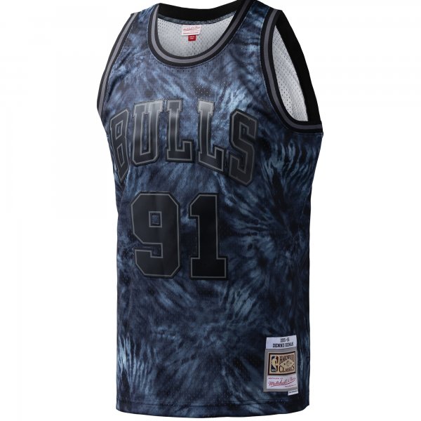 Men's Chicago Bulls Dennis Rodman Mitchell & Ness Black Hardwood Classics 1995/96 Tie-Dye Swingman Jersey