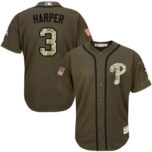 Youth Philadelphia Phillies #3 Bryce Harper Green Salute to Service Stitched Baseball MLB Jersey