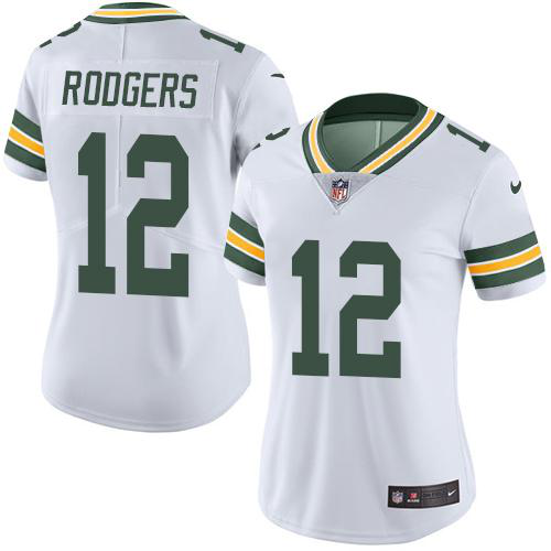 Nike Green Bay Packers #12 Aaron Rodgers White Women's Stitched NFL Limited Rush Jersey