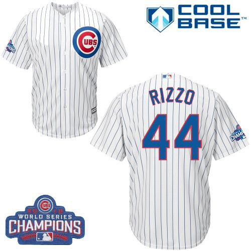 Chicago Cubs #44 Anthony Rizzo White Home 2016 World Series Champions Stitched Youth MLB Jersey