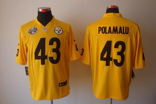 Nike Pittsburgh Steelers #43 Troy Polamalu Gold With 80TH Patch Men's Stitched NFL Game Jersey