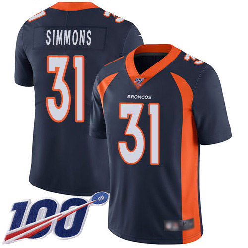 Men's Denver Broncos #31 Justin Simmons Navy Blue Alternate Stitched NFL 100th Season Vapor Limited Jersey