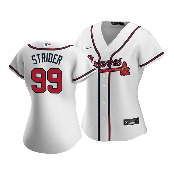 Women's Atlanta Braves #99 Spencer Strider White Cool Base Home Jersey