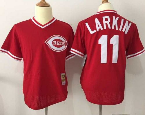 Mitchell And Ness Cincinnati Reds #11 Barry Larkin Red Throwback Stitched MLB Jersey