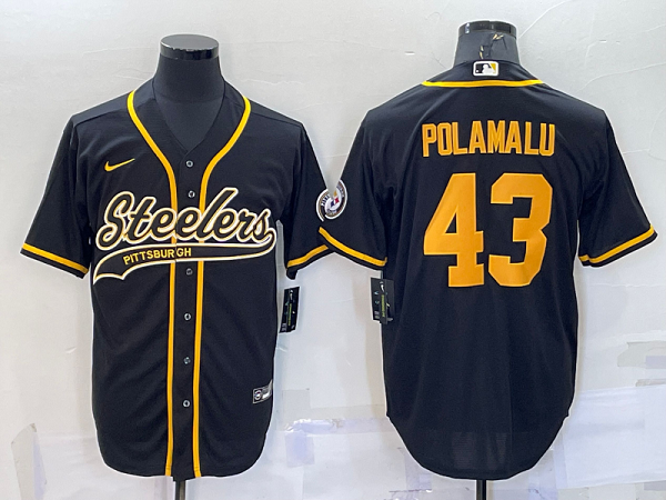 Men's Pittsburgh Steelers #43 Troy Polamalu Black Stitched Baseball Cool Base Jersey