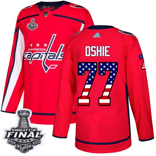 Adidas Washington Capitals #77 T.J. Oshie Red Home USA Flag 2018 Stanley Cup Final Stitched NHL Jersey