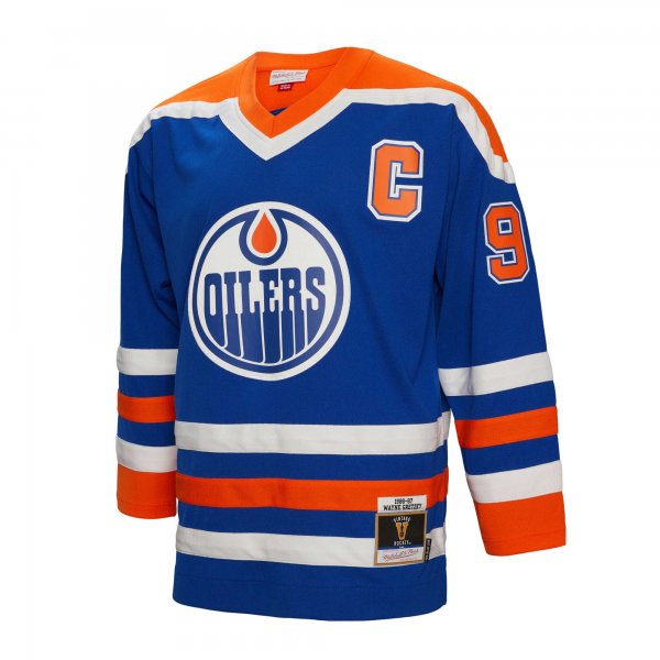 Men's Edmonton Oilers Wayne Gretzky Mitchell & Ness Royal Big & Tall 1986 Captain Patch Blue Line Player Jersey