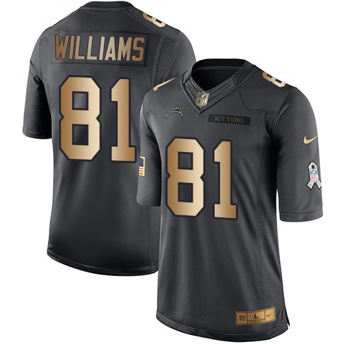 Nike Los Angeles Chargers #81 Mike Williams Black Youth Stitched NFL Limited Gold Salute to Service Jersey