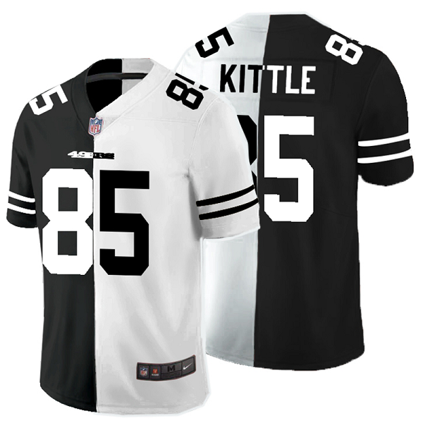 Men's Nike NFL San Francisco 49ers #85 George Kittle Black White Peaceful Coexisting Split 2020 Vapor Untouchable Stitched Limited Jersey