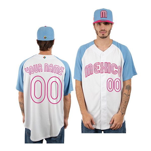 Mexico Baseball Custom 2023 World Baseball Classic White Blue Jersey