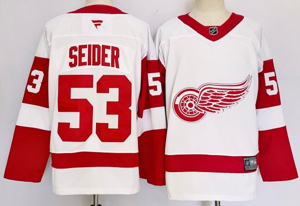 Men's #53 Moritz Seider Detroit Red Wings White City Edition Jersey