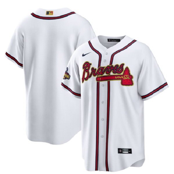 Men's Atlanta Braves Blank 2022 White/Gold World Series Champions Program Cool Base Stitched MLB Jersey